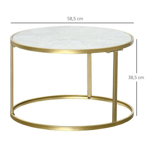 Rootz Side Table - Coffee Table - Round Modern - Patio Table - Small Patio Table - Bedside Table - Up To 50 Kg - Metal - White/Gold