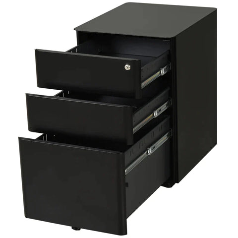 Rootz File Cabinet - Rolling Container - Office Container - 3 Drawers - Steel Metal - Home - Office - Black