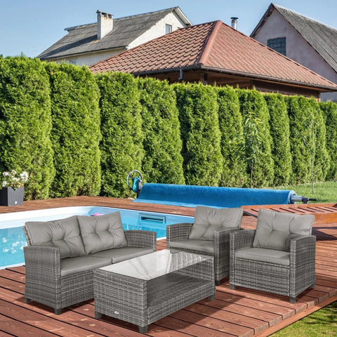 Rootz Sofa Set - Garden Furniture Set - Poly Rattan Seating Set - Double Sofa - Single Armchairs - Grey - 124 x 68 x 76 cm