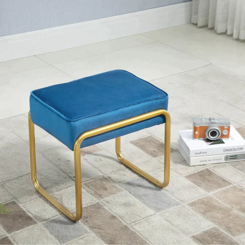 Rootz Footstool - Stool - Living Room - Bedroom - Media Room - Blue/Gold - 43 cm x 36 cm x 42 cm