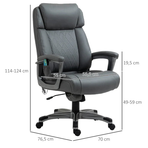 Rootz Office Chair - Massage Chair - 6-point Massage Swivel Chair - Ergonomic Chair - Adjustable In Faux Leather With Curved Headrest And Armrests - Grey - 70 x 76.5 x 114-124 cm