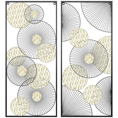 Rootz Metal Wall Decor - 3D Mural Abstract Shapes - Modern Wall Art - Gold + Black - 40L x 90H cm