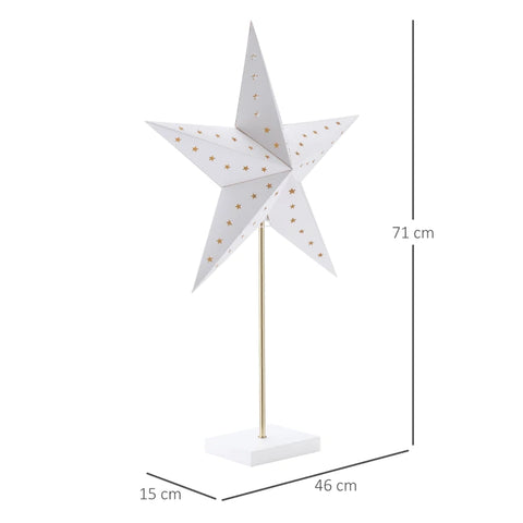 Rootz Table Lamp - Christmas Decoration - Poinsettia LED Lighting - Coated Paper - Rubberwood - Metal - White + Gold - 46cm x 15cm x 71H cm