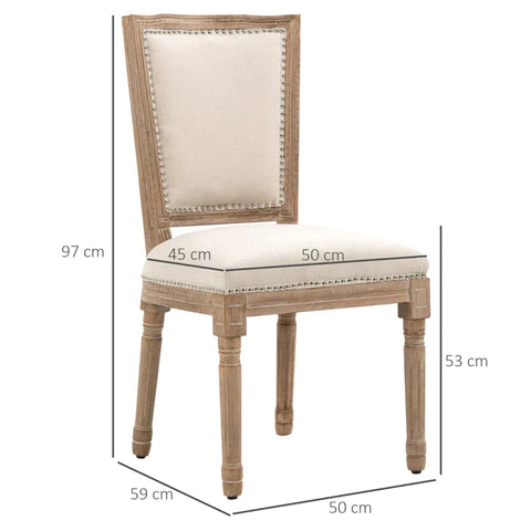 Rootz Dining Chair - Kitchen Chair - Rivet Decor - French Country House Style - Rubber Wood - Cream White - 50 x 59 x 97cm