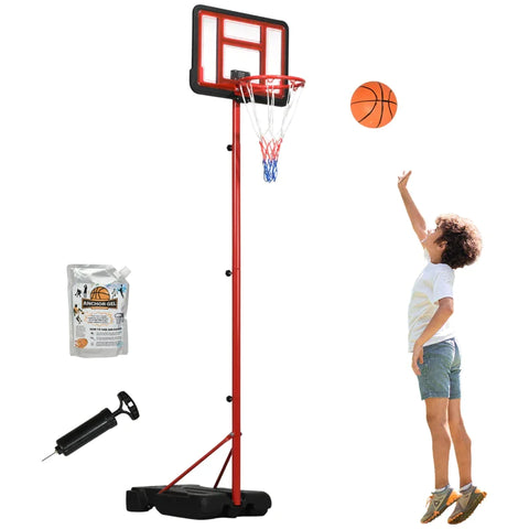 Rootz Basketbalstandaard - Kinderen 6+ Jaar - Elektronisch Scorebord - Mandhoogte - Vulbare Basis - Staal+kunststof - Rood+zwart - 155-205 cm