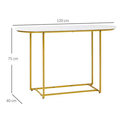 Rootz Console Table - Art Deco Design - Marble Look - Chipboard - White + Gold - 120L x 40W x 75H cm