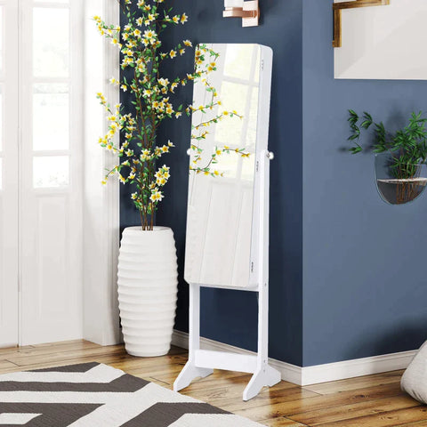 Rootz Jewelry Cabinet - Led Jewelry Cabinet - Interior Mirror - Mirror Cabinet - Foldable Shelf - Standing Mirror - White - 146cm