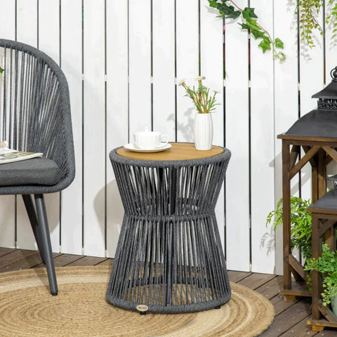 Rootz Garden Table - Boho Style Garden Table - Weather Resistant - PE Rattan - Black + Natural - 39cm x 39cm x 49cm