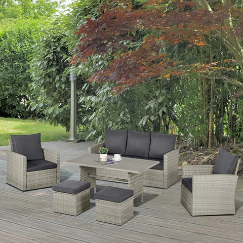 Rootz Sofa Set - Poly Rattan Seating Group - Garden Sofa - Dining Sofa Set - Lounge Stool - Balcony - Grey