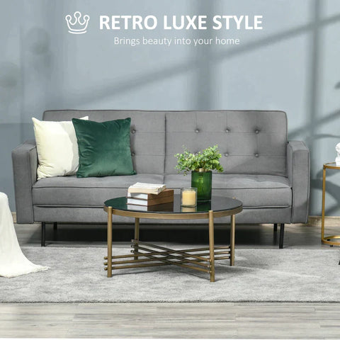 Rootz Couchtisch – runder Couchtisch mit Platte aus gehärtetem Glas – goldene Metallbeine – Akzent-Cocktailtisch für Wohnzimmer