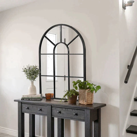 Rootz Window Mirror - Wall Mirror - With Metal Frame - Living Room - Bedroom - Dining Room - Black - 91 cm x 2 cm x 60 cm