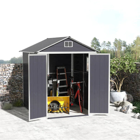 Rootz Garden Shed - Tool Shed With Window - Aluminum - Tool Shed With Lock Key - Grey - 186 x 183.5 x 218 cm