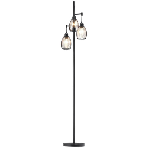 Rootz Floor Lamp - Industrial Design With 3 Lampshades - E27 bulbs - Steel - Black - 30 cm x 30 cm x 170.5 cm