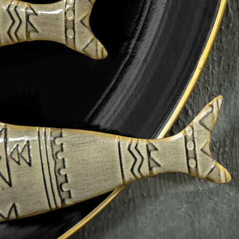 Rootz Metal Wall Decor - Wanddecoratie met Vis - 3D Effect - Zwart + Goud + Zilver - 78cm x 4.5cm x 75 cm