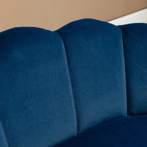 Rootz 2-seater Sofa - Retro Design - Wooden Legs - Velvet Touch - Dark Blue - 132 cm x 66 cm x 80 cm