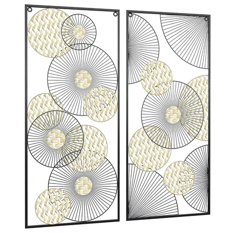 Rootz Metal Wall Decor - 3D Mural Abstract Shapes - Modern Wall Art - Gold + Black - 40L x 90H cm