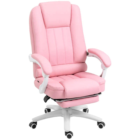 Rootz Office Chair with Footrest - Adjustable Backrest - Height Adjustable - 5 Wheels - Faux Leather - Pink + White - 65cm x 68cm x 116cm