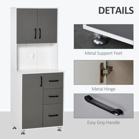 Rootz Storage Cabinet - Kitchen Cabinet - Kitchen Cupboard - Gray/White - 60 cm x 40 cm x 150 cm