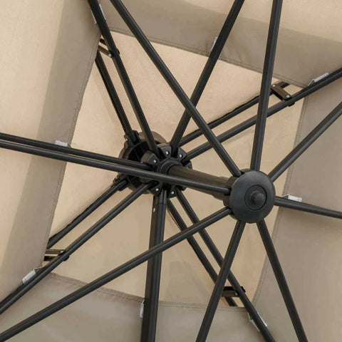 Rootz Parasol - Parasol With Base And 4 Weights - Umbrella - Canopy - Aluminum - Khaki - 2.7 x 2.7 x 2.6 m