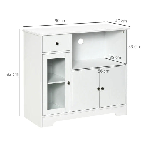 Rootz Microwave Oven Cabinet - Kitchen Cabinet - Cabinet - Storage Cabinet - With 2 Cabinets And Drawer - White - 90 x 40 x 82 cm
