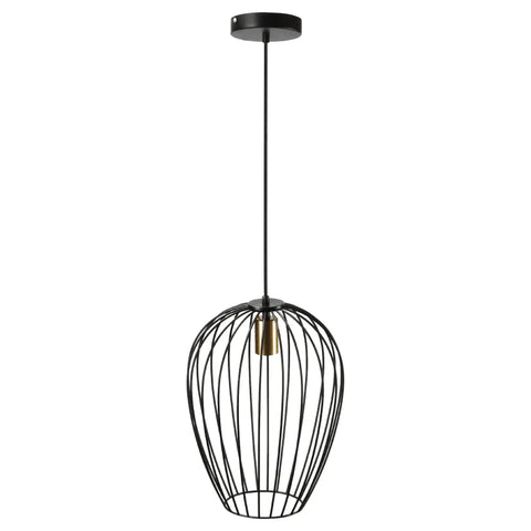 Rootz Hanglamp - Lampenkap - Industrieel Design - In Hoogte Verstelbaar - Inclusief Bevestigingsmateriaal - Zwart + Goud - 26 cm x 26 cm x 130