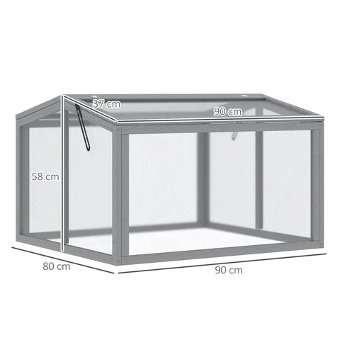 Rootz Greenhouse - Cold Frame Greenhouse - Cold Frame Box - Plantbed Met Deksel - Gemaakt Van Hout En Polycarbonaat - Weerbestendig - Lichtgrijs - 90 x 80 x 58 cm