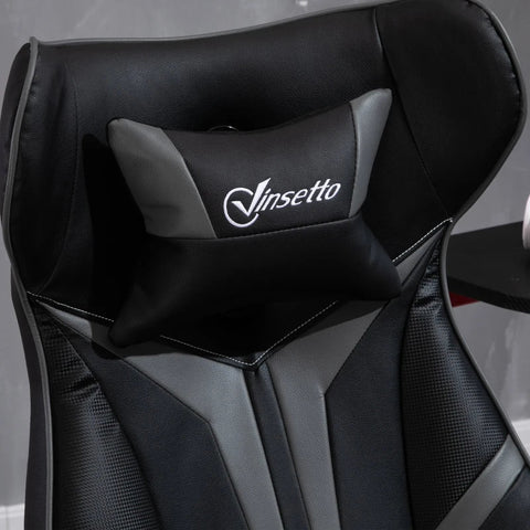 Rootz Gaming Chair - Office Chair - Faux Leather - Adjustable Head Pillow - Grey/Black - 67 cm x 75 cm x 112 cm