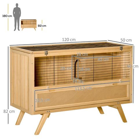 Rootz Dwergkonijnenhok - Knaagdierenhok - Knaagdierkooien - Dennenhout/Metaal - Geel - 120 x 50 x 82 cm
