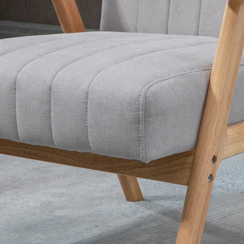 Rootz Armchair In Scandi Design - Velvet Look - Solid Wood - Upholstered Chair - Natural + Gray - 68cm x 74cm x 82cm