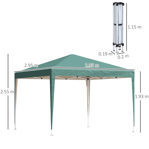 Rootz Gazebo - Pop-up Gazebo - Garden Gazebo - Foldable Party Tent - Garden Tent - UV Protection - Steel + Oxford - Green - 2.95 x 2.95 m
