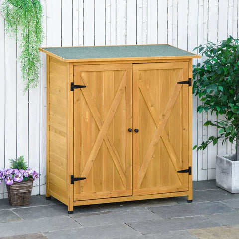 Rootz Garden Shed - Wooden Garden Storage Shed - Fir Tool Cabinet - Organizer With Shelves - Double Door - Asphalt Roof - Natural - 110 x 55 x117 cm