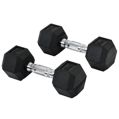 Rootz 2 x 6 kg Hexagonal Dumbbells - Rubber Dumbbell - Knurled Handle - Sports Hex Weights Sets - Weight Lifting Exercise - Home - Gym - Black