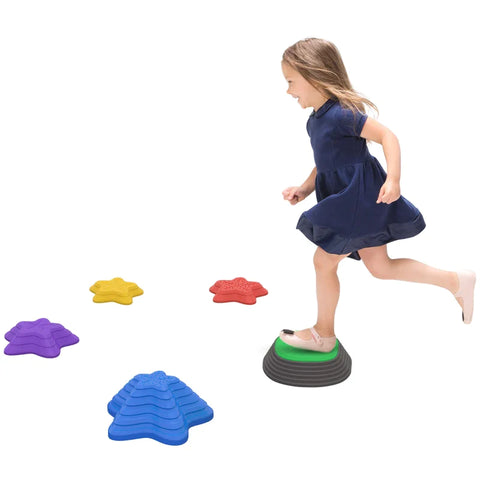 Rootz Stepping Stones Set For Children - Aged 3 And Over - 5 Stones - Non-slip - Up To 80 Kg - Starfish Design - Play For Indoors - Outdoors - Multicolour