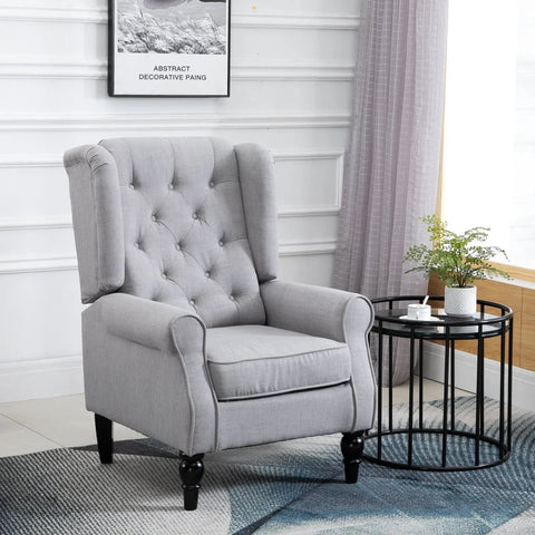 Rootz Single Sofa Recliner - Single Chair Sofa Recliner - Tufted Wooden - Feet Polyester Recliner - Gray Recliner - 76 X 86 X 108 Cm