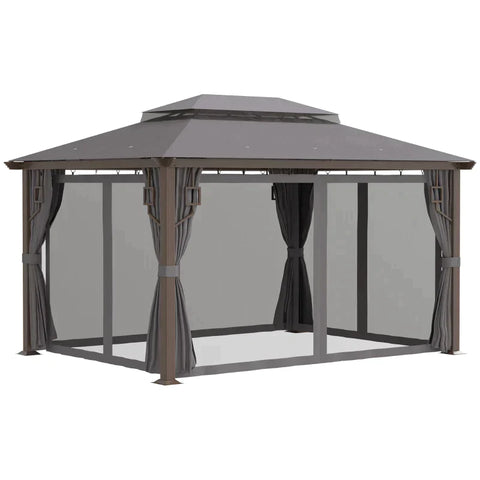 Rootz Gazebo - Garden Gazebo - Pavilion - Garden Tent - Party Tent - With Side Nets And Curtains - Aluminum/Steel/Polyester - Dark Grey - 4m x 3m