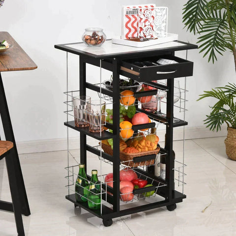 Rootz Kitchen Trolley - Serving Trolley - Trolley - Indoor - Outdoor - Black -  W57 x D37 x H83 cm
