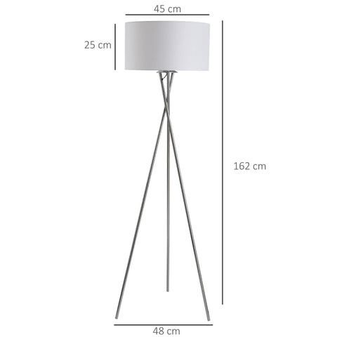 Rootz Floor Lamp - Floor Lamp With Fabric Shade - Triple Metal Base - Metal + PS + Fabric - Silver + White - 48 x 48 x 162 cm