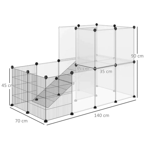 Rootz kooi voor kleine dieren - buitenverblijf - 2-laags caviaverblijf - vervormbaar verhoogd - metaal - kunststof - zwart - 140 x 70 x 90 cm