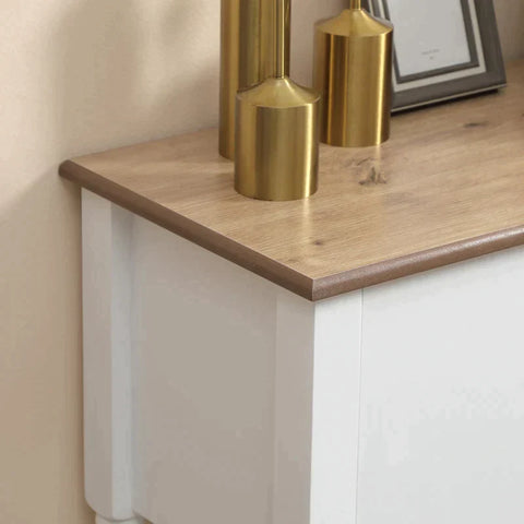 Rootz Sideboard - Buffet Cabinet - 2 Cupboard Compartments - 2 Drawers - Table Top - With Wood Grain - White - 100 x 35 x 81.5cm