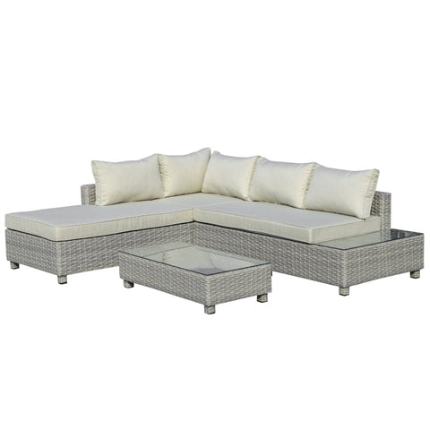 Rootz Polyrattan Tuinmeubelset - Tuinset - Loungeset - Loungemeubel Met Bijzettafel - Kussens - Grijs/Beige - 209B x 83D x 59H cm