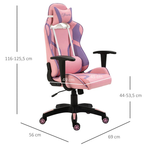 Rootz Ergonomic Gaming Chair - Office Chair - Swivel Chair - Adjustable - Massage Lumbar Cushion - Height Adjustable - Pink + Purple - 69x56x125.5 cm