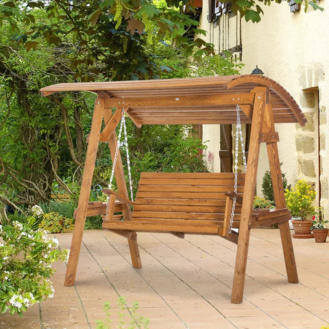 Rootz Schaukelbank – Überdachte Schaukelbank für Garten &amp; Terrasse – Gartenschaukelbank mit verstellbarem Baldachin – Kiefernholz – Braun – 189 x 162 x 180 cm