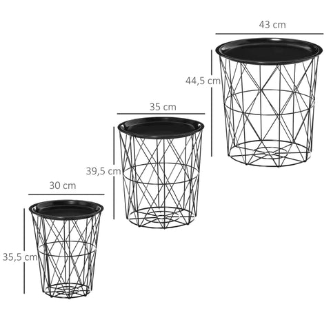 Rootz Beistelltisch – Beistelltisch-Set – Nachttisch – mit abnehmbarem Deckel – Schwarz