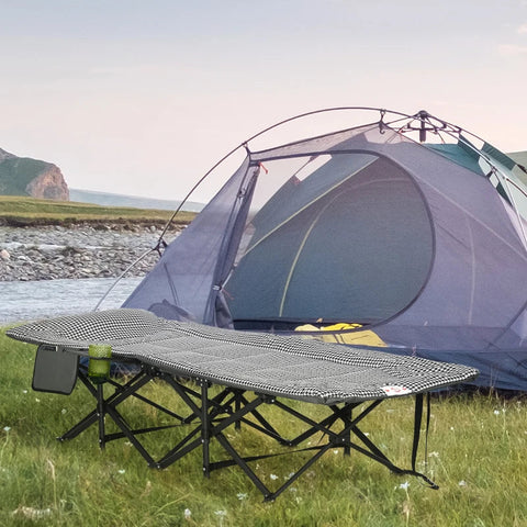 Rootz Sun Lounger - Folding Sun Lounger - 1 Side Pocket - 1 Cup Holder - Black + White - 68cm x 186cm x 48cm