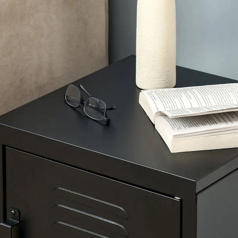 Rootz Bedside Table - Night Cabinet - Bedroom Side Table with Adjustable Shelf Door - Nightstand - Industrial Design - Metal - Black - 50 x 40 x 47.5 cm