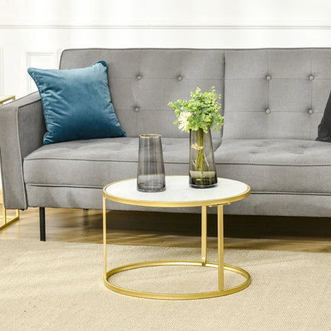 Rootz Side Table - Coffee Table - Round Modern - Patio Table - Small Patio Table - Bedside Table - Up To 50 Kg - Metal - White/Gold