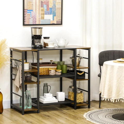 Rootz Industrial Design Kitchen Shelf - Sideboard - 2 Grid Shelves - Chipboard - Brown + Black - 106 cm x 50 cm x 89.5 cm