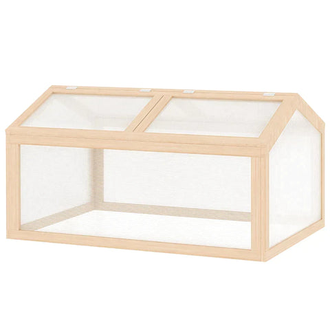 Rootz Broeikas - Plantbed Met Deksel - Kas Kader - Hout En Polycarbonaat - Weerbestendig - Naturel - 102 x 71 x 53 cm