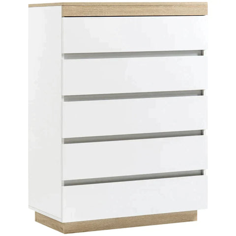 Rootz Chest Of Drawers - Dresser - Drawer Cabinet - Cabinet - With 5 Drawers - Chipboard - White/Oak - 80 x 40 x 109 cm