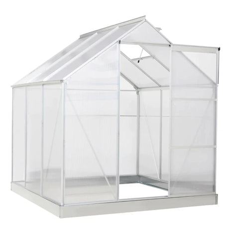 Rootz Aluminum Greenhouse - Garden House With Window Door - Plant House - Weather-resistant - Silver - 193 x 187 x 205 cm